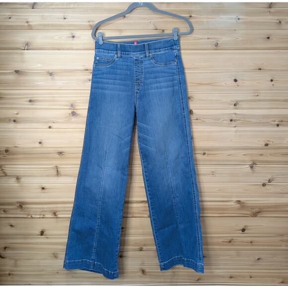 SPANX Jeans Womens Medium Blue Seamed Front Wide Leg 20407 - Picture 1 of 9